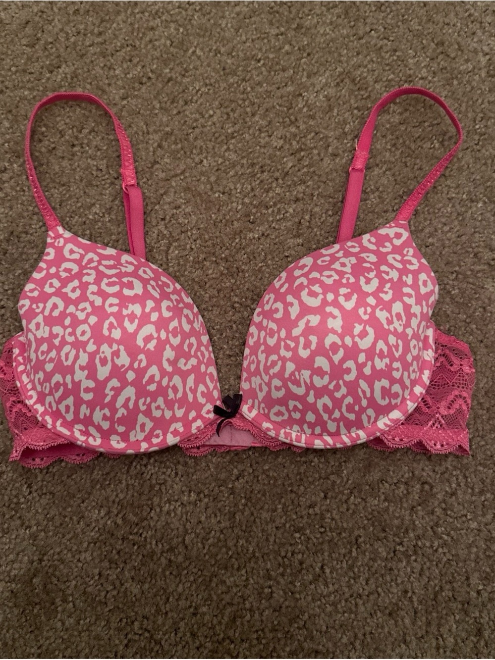 PINK Victoria's Secret Hot Pink & White Leopard Lace Push-Up Bra size 36B
